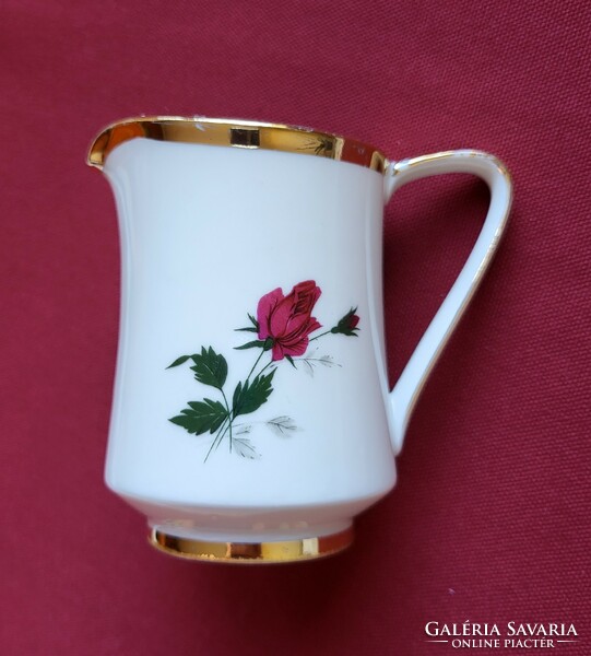 Bavaria német porcelán kiöntő tej tejszín rózsa virág mintával arany széllel