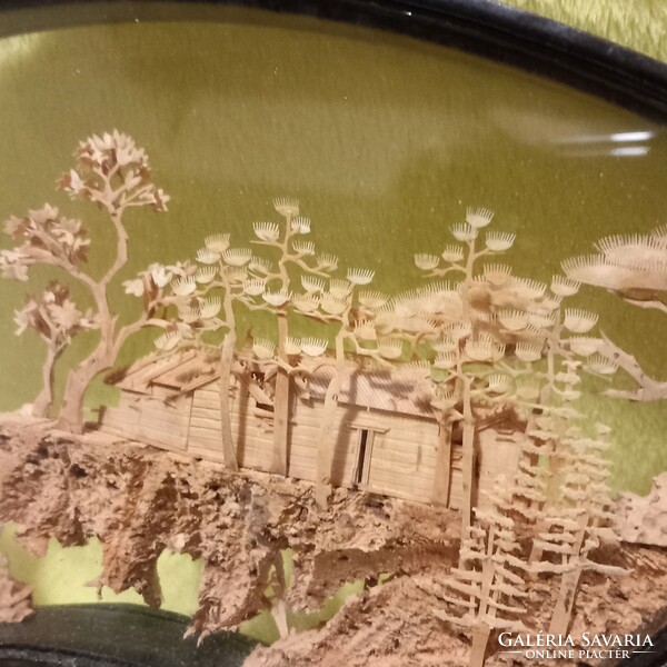 Diorama, marked Chinese picture, wood carving, decoration.