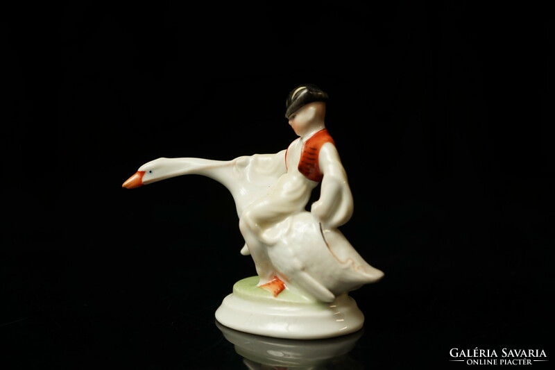 Old Herend porcelain Ludas Matyi figure / boy riding a goose / retro old