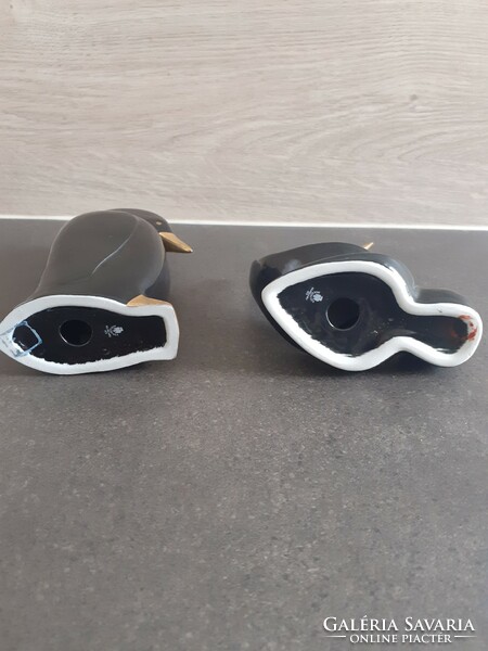 Hóllóháza black porcelain penguin and swan