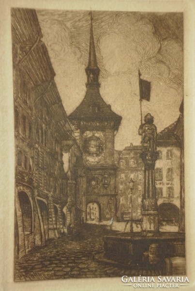 Oscar paul matthes (1872-1956): town section with statue
