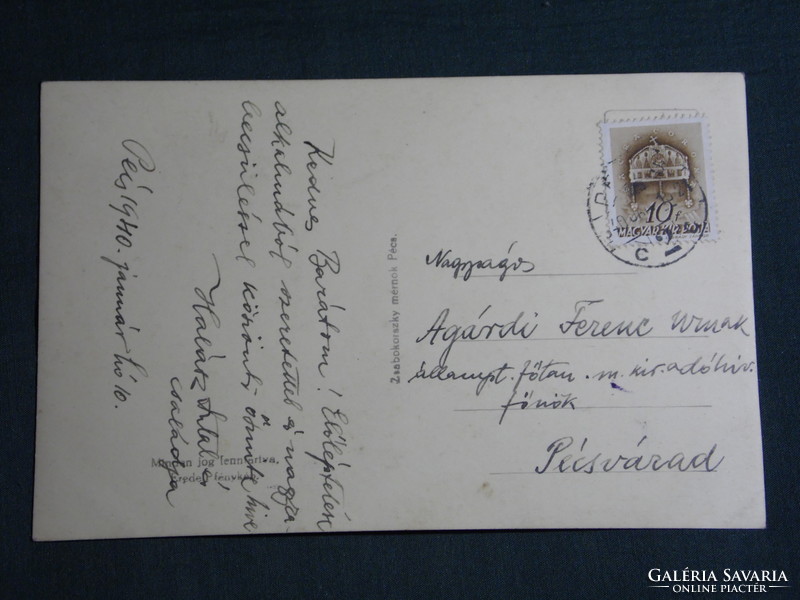 Képeslap,Postcard, Pécs, Zsabokorszky mérnök, Mecsektető, turistaház, pihenő, 1940