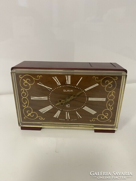 Old soviet russian slava clock battery operated alarm clock in good condition 15 cm