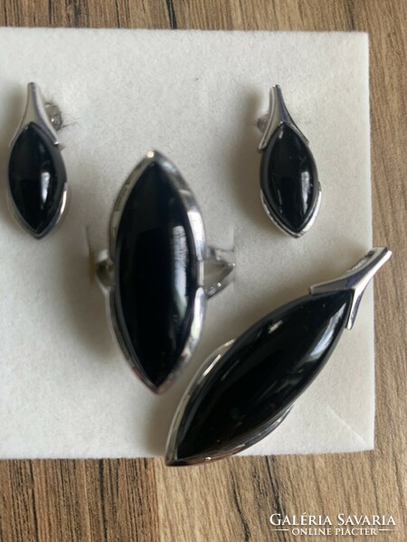 Onyx stone silver jewelry set