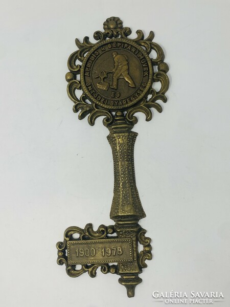 Large brass key wall ornament, plaque - April 4 mechanical industry works foundry factory 1978 rz