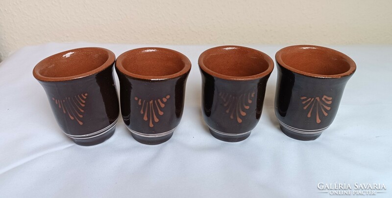 4 coffee cups, originally without a handle, marked Sarospataki. Size: 7.5 x 6 cm