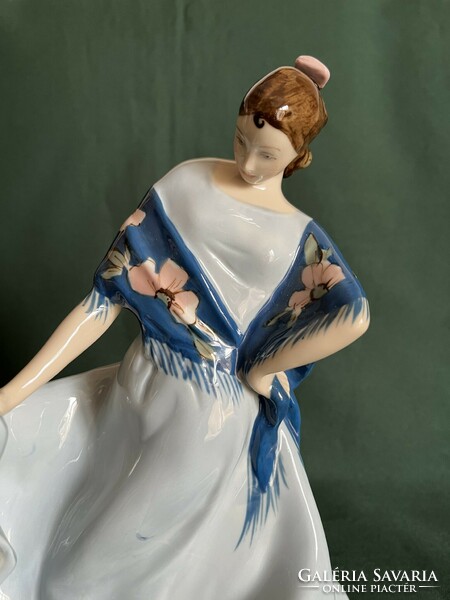 Ritka Royal Dux kendős táncos lány porcelán figura (P0014)