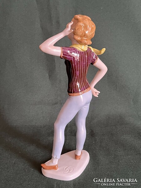 Volkstedt porcelain figure of a girl with a scarf in a purple striped shirt (p0013)