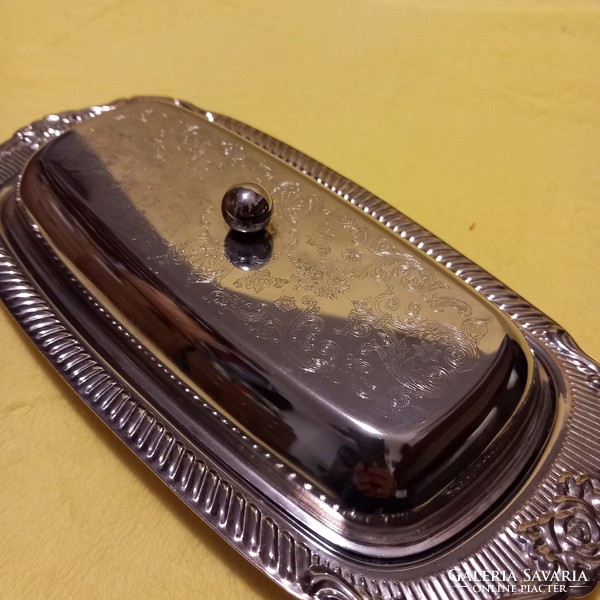 Metal, covered butter container, cheese container, pate holder. An offerer.