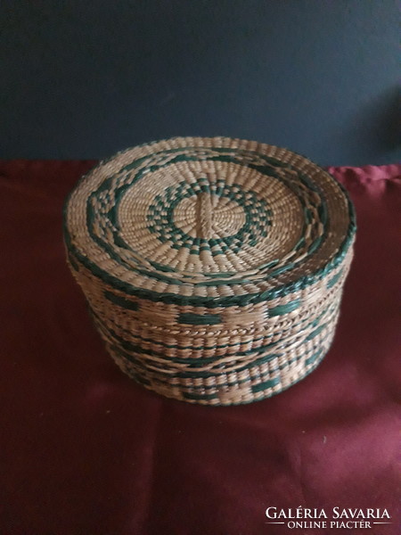3 Stackable old Chinese boxes made of mats, basket with a lid