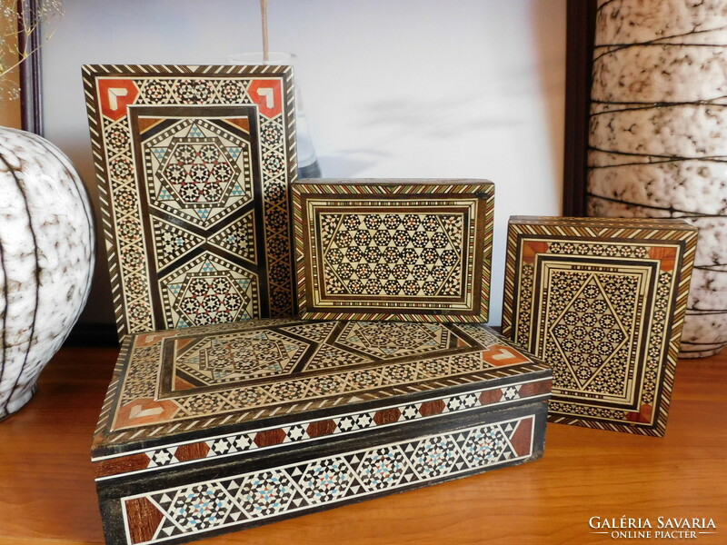 Vintage inlaid wooden boxes - 4 pieces