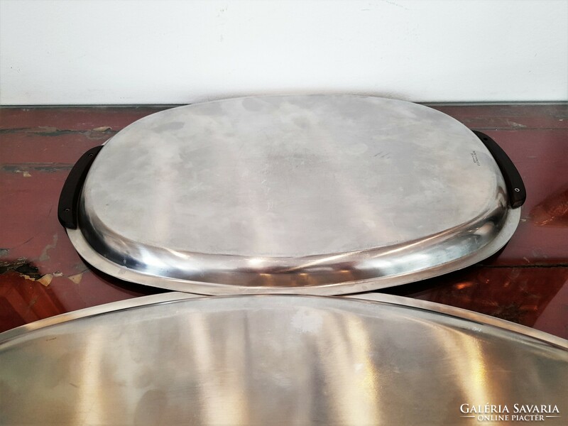 2 pcs. Stelton retro Danish design steel tray with teak handles