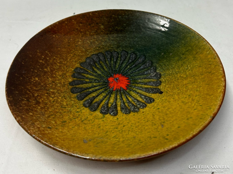 Retro industrial art glazed ceramic plate or wall decoration in perfect condition 21 cm.