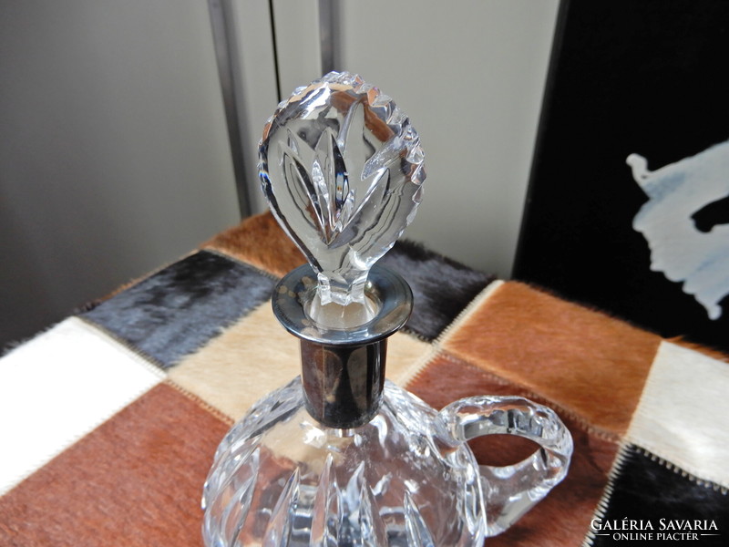 Art deco csiszolt kristály üveg karaffa ezüst díszítéssel﻿