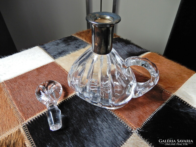 Art deco polished crystal glass decanter with silver decoration