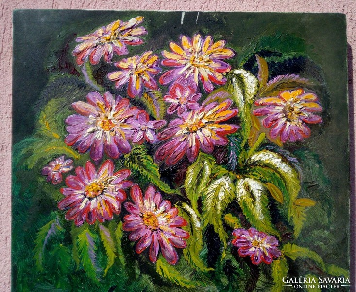 Purple flowers by sandra, modern impressionist style stretched oil on canvas painting