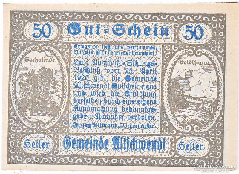 Austrian emergency money 50 heller 1920