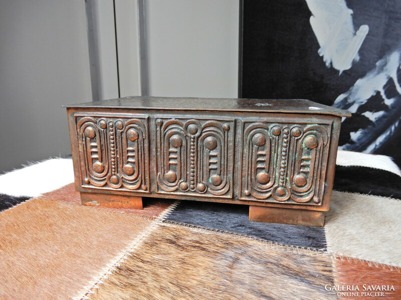 Old tailor Gyula applied arts copper box with wooden inlay