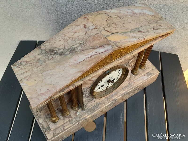 HUF 1 antique multi-column marble fireplace clock with scenes