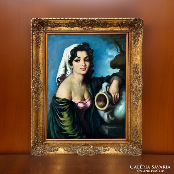Francisco Ribera nyomán festett női olajfestmény díszes keretezve
