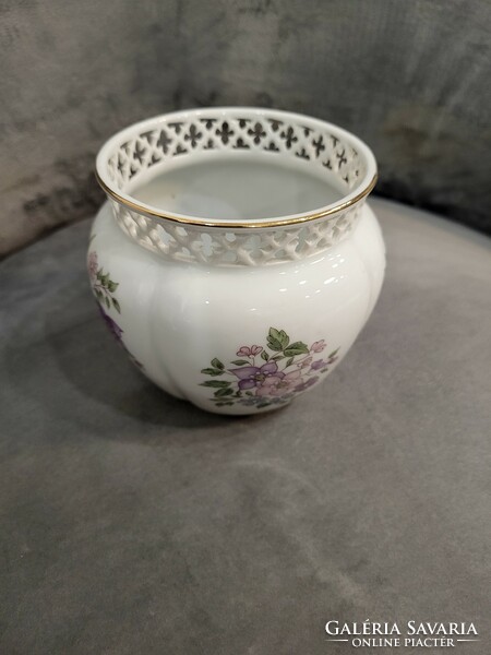 Zsolnay floral openwork pot