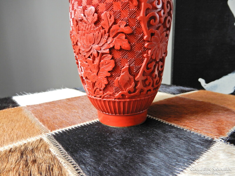 Old oriental carved cinnabar lacquer vase