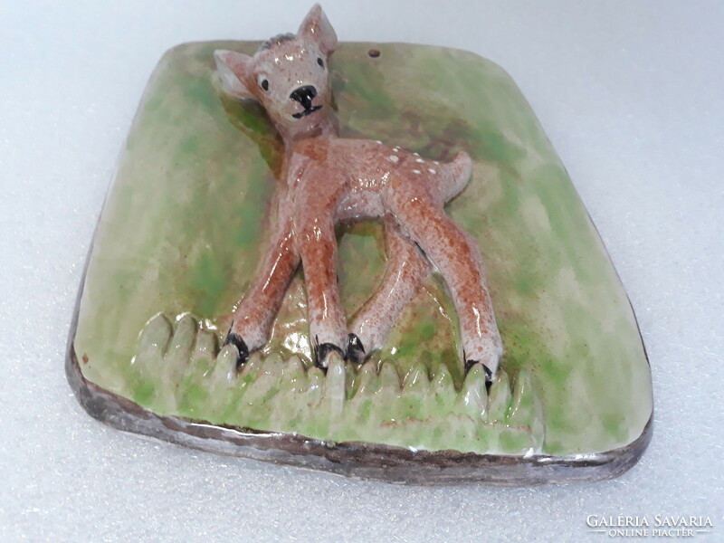 Rarity! Izsépy deer ceramic wall picture, marked