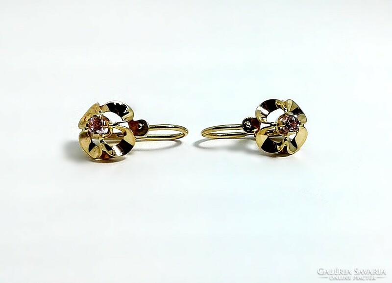 Gold baby earrings with pink stones (zal-au124785)
