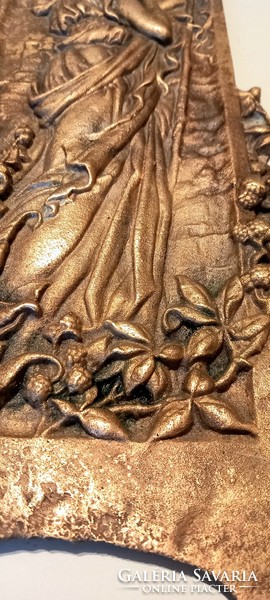 Huge copper 12 kg art nouveau relief negotiable design