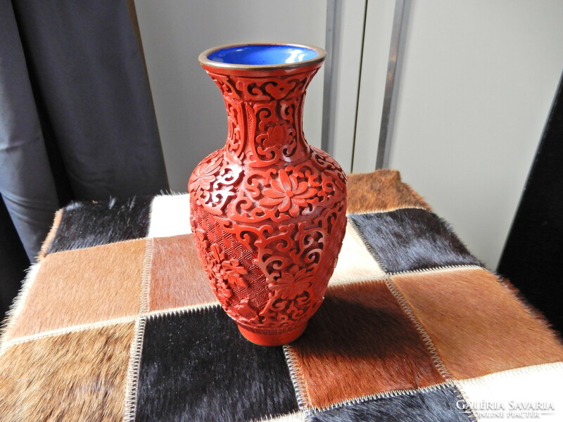 Old oriental carved cinnabar lacquer vase