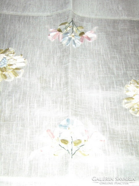 Beautiful handmade ribbon embroidered special tablecloth