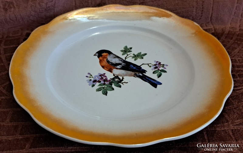 Old Zsolnay bird porcelain flat plate 1 (l4552)