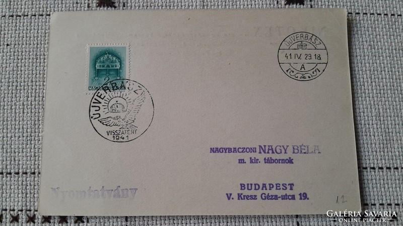 Returned memorial card from Ujverbász, sent to General Nagybaczon