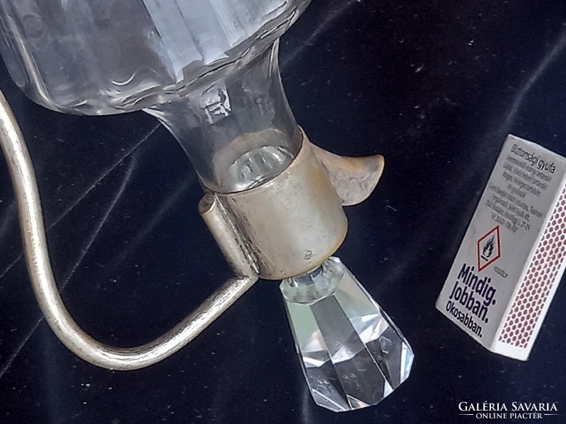 Antique art nouveau style, art nouveau glass decanter with ribbed outer surface, alpaca lid