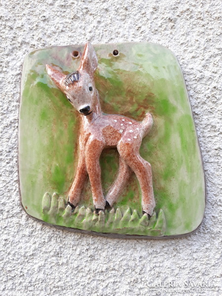 Rarity! Izsépy deer ceramic wall picture, marked