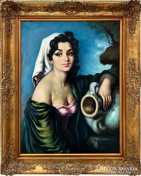 Female oil painting painted after Francisco Ribera, ornately framed
