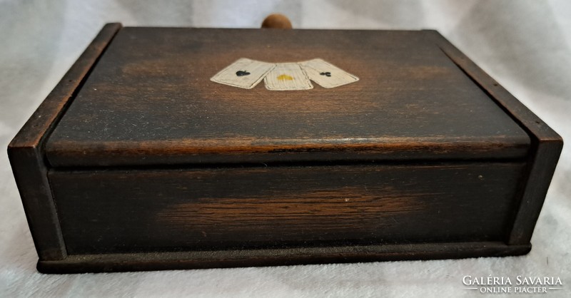 Régi fa kártyatartó doboz (L4569)