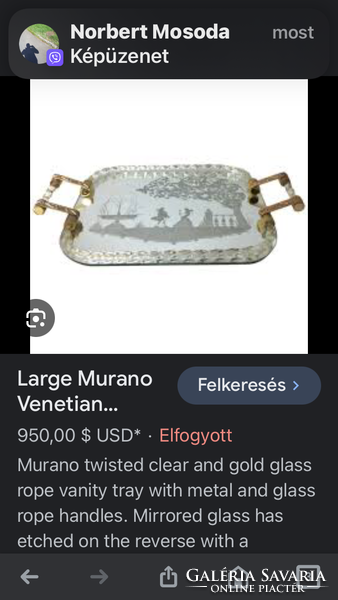 MURANOI LUXUS TÁLCA ARANYOZOTT SZERELÉKKEL!!!!   57X45cm!!!