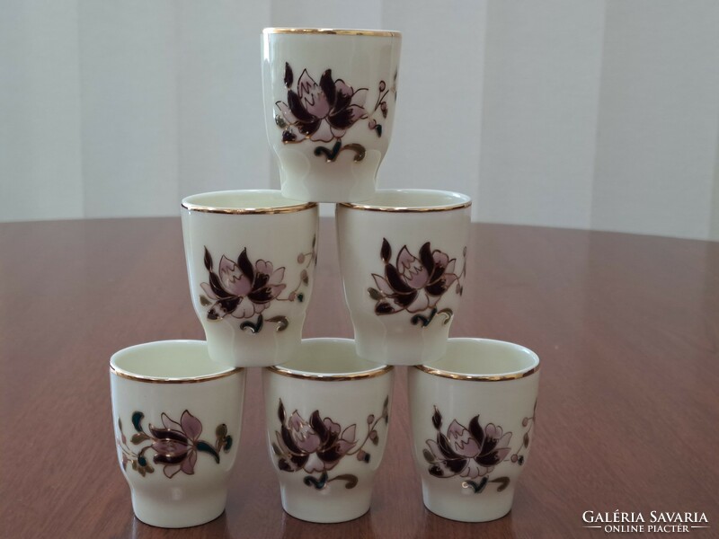 Flawless! 6 Pcs. Zsolnay flower-patterned liqueur / brandy / stamped porcelain glass, cup