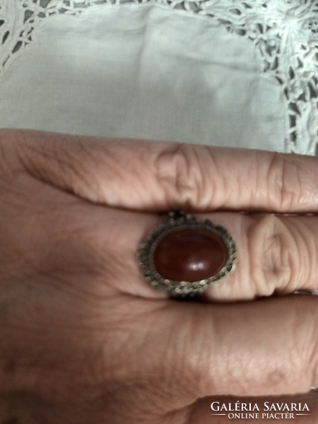 Old handmade filigree silver ring with amber stone for sale!