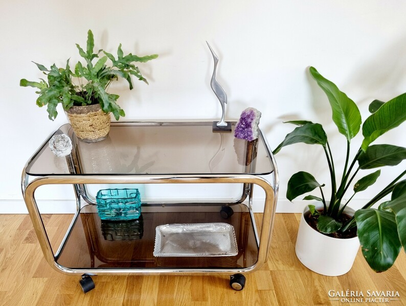 Mid-century rolling table, shelf