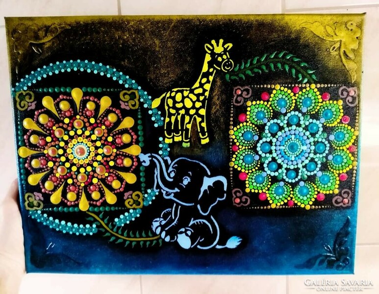Zsiráf -elefánt festmény