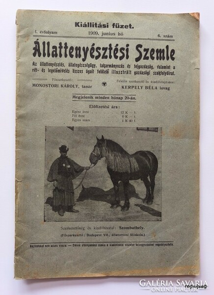 1909 június    /  Állattenyésztési Szemle  /  Újság - Magyar /   Ssz.:  26904
