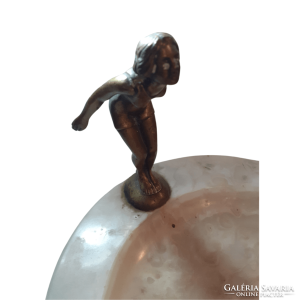 Onix business card holder with bronze figure m01536