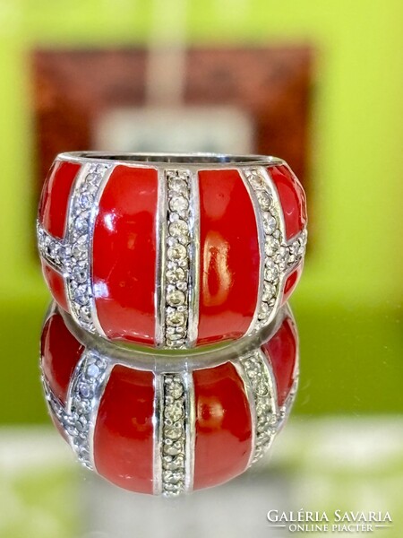 Döbbenetes ezüst gyűrű, cirkónia és Zománc díszítéssel