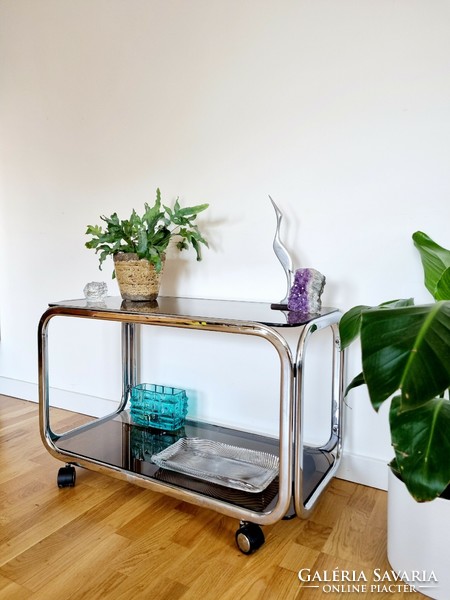 Mid-century rolling table, shelf