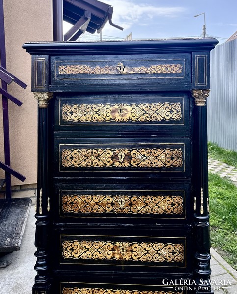 Antique French boulle-type sideboard, chest of drawers