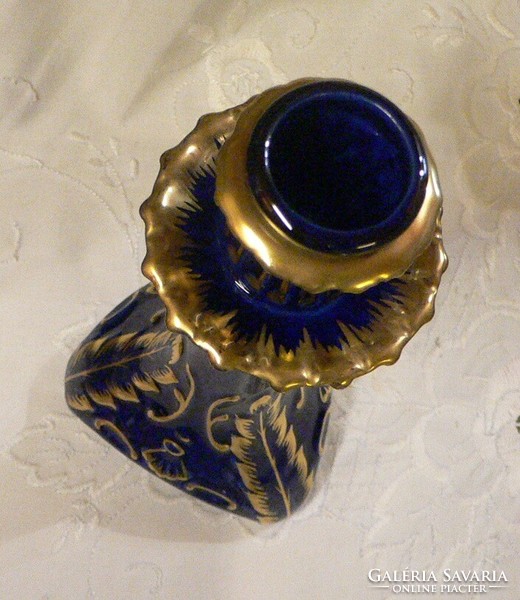 Hollóháza baroque patterned, cobalt blue candle holder