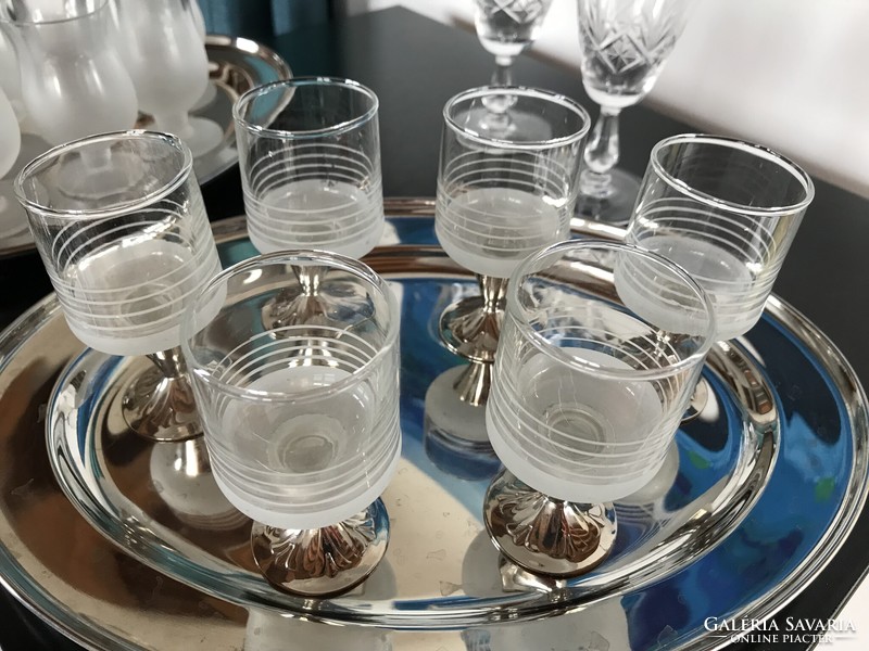 6 cups with metal base, short drinks glass with stainless steel tray (k50)