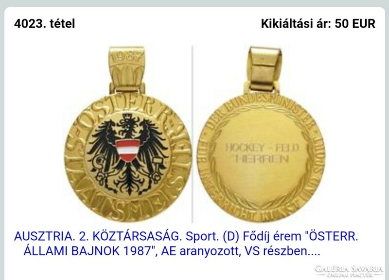 Ausztria 2. Köztársaság aranyozott  sport Fődíj érem díszdobozában 1981